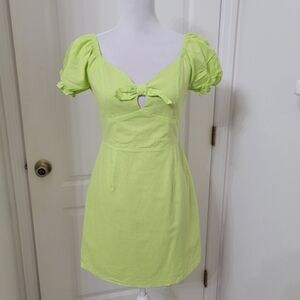 Collective the Label Size 6 Lime Green Puff Sleeve Tie Front Dress, NEW w/ Tag
